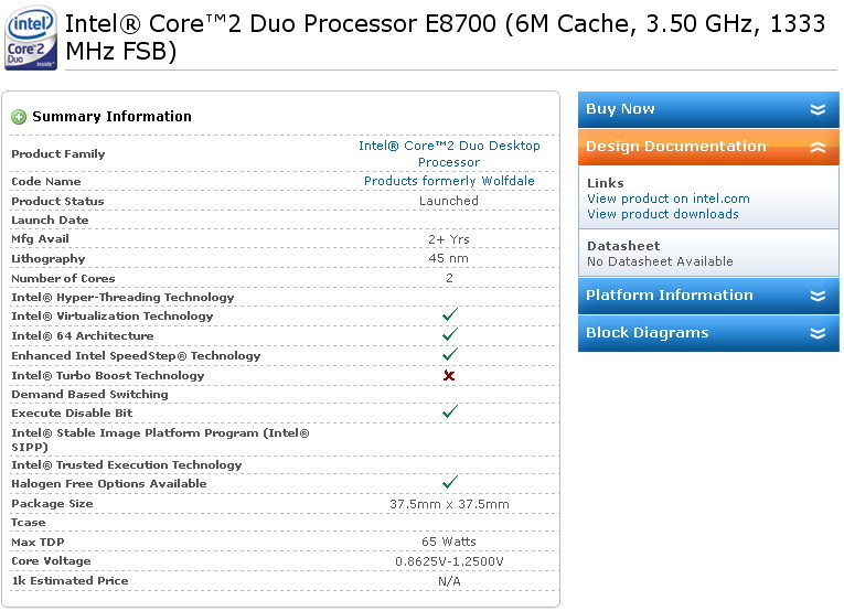 Core 2 Duo E8700